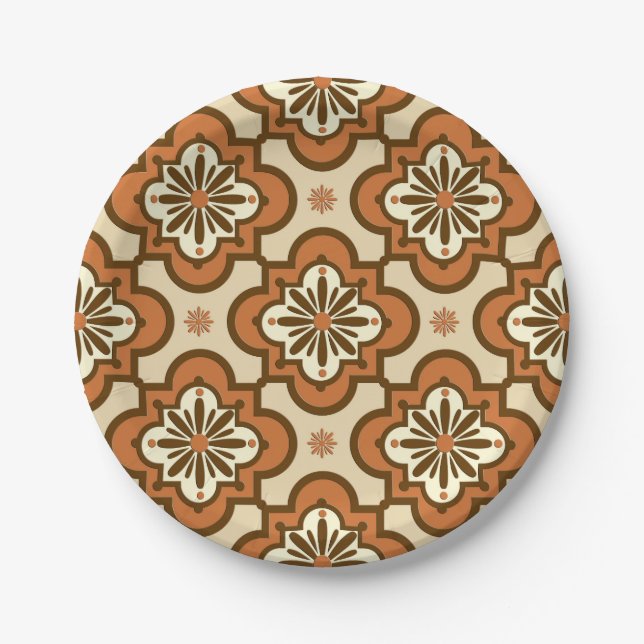 Moroccan tile pattern - Rust and Tan Paper Plate (Front)