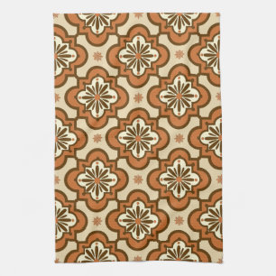 Moroccan tile pattern - Rust and Tan Tea Towel