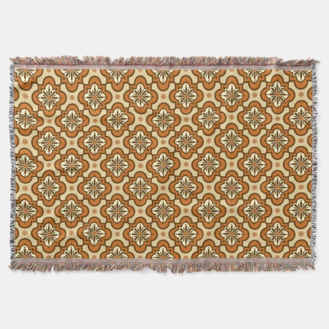 Moroccan tile pattern - Rust and Tan Throw Blanket (Front)
