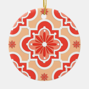 Moroccan tile pattern - Shades of Coral Orange Ceramic Tree Decoration