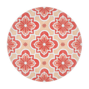 Moroccan tile pattern - Shades of Coral Orange Cutting Board
