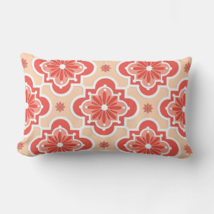 Moroccan tile pattern - Shades of Coral Orange Lumbar Cushion
