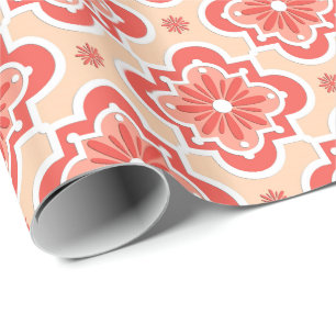 Moroccan tile pattern - Shades of Coral Orange Wrapping Paper
