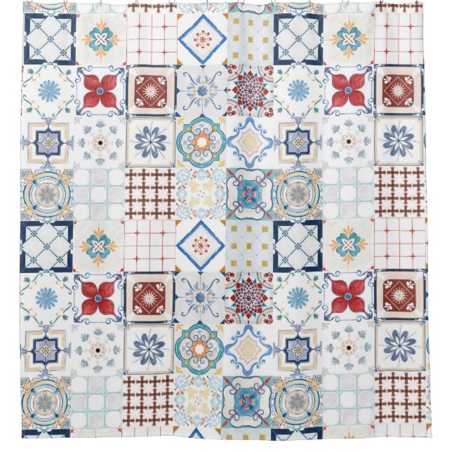Moroccan Tile Pattern Shower Curtain (Front)