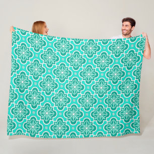 Moroccan tile pattern - Turquoise and Aqua Fleece Blanket