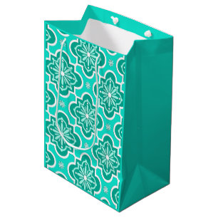 Moroccan tile pattern - Turquoise and Aqua Medium Gift Bag
