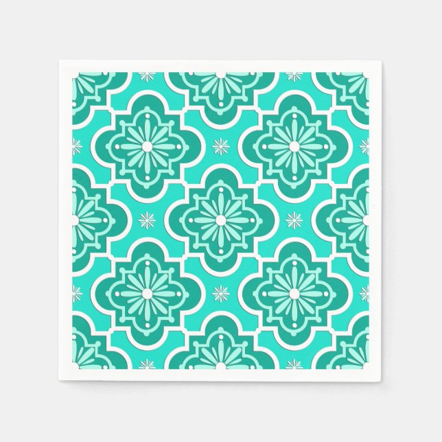 Moroccan tile pattern - Turquoise and Aqua Napkin (Front)