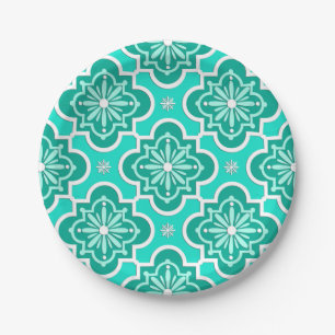 Moroccan tile pattern - Turquoise and Aqua Paper Plate