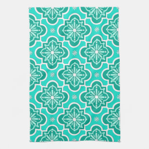 Moroccan tile pattern - Turquoise and Aqua Tea Towel