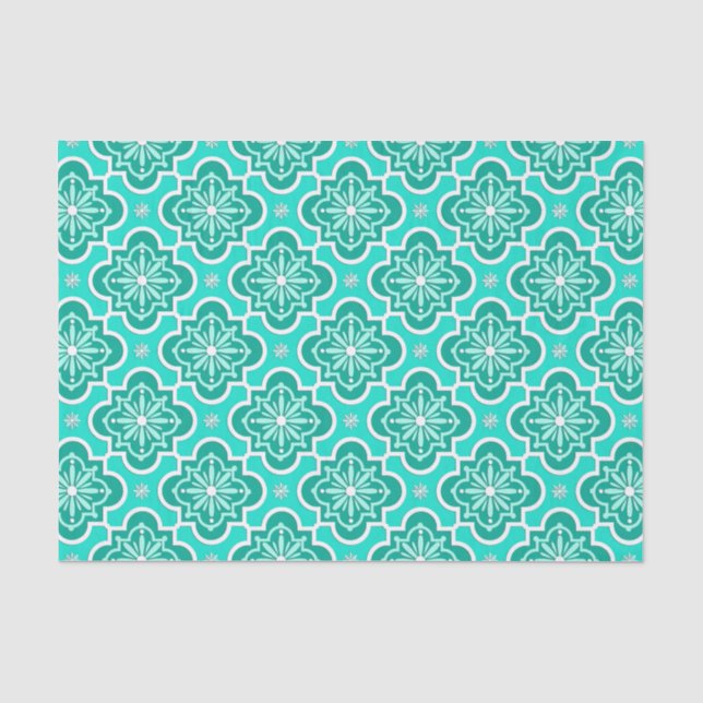 Moroccan tile pattern - Turquoise and Aqua Tissue Paper (Front)