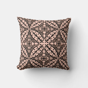 Moroccan tile - peach pink and black cushion