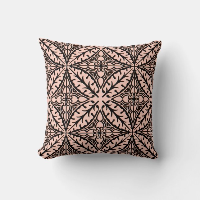 Moroccan tile - peach pink and black cushion (Front)