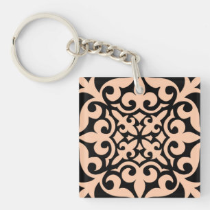 Moroccan tile - peach pink and black key ring