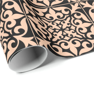 Moroccan tile - peach pink and black wrapping paper