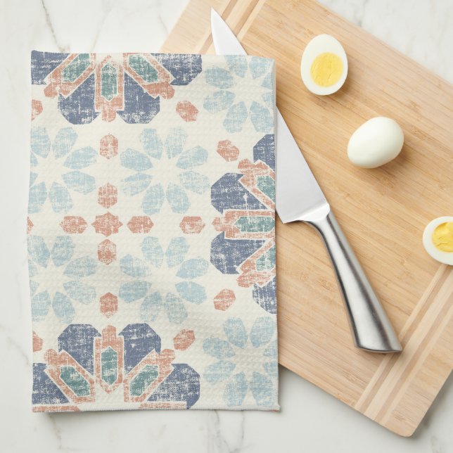 Moroccan Tile - Periwinkle Tea Towel (Quarter Fold)