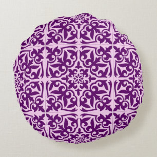Moroccan tile - purple and orchid round cushion