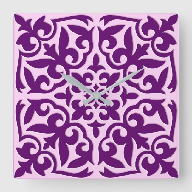 Moroccan tile - purple and orchid square wall clock (Front)
