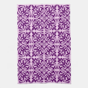 Moroccan tile - purple and orchid tea towel