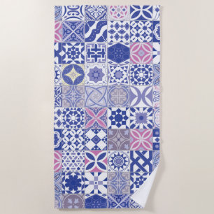 Moroccan tile - purple and pink beach towel