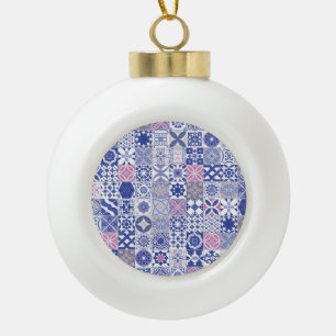 Moroccan tile - purple and pink ceramic ball christmas ornament