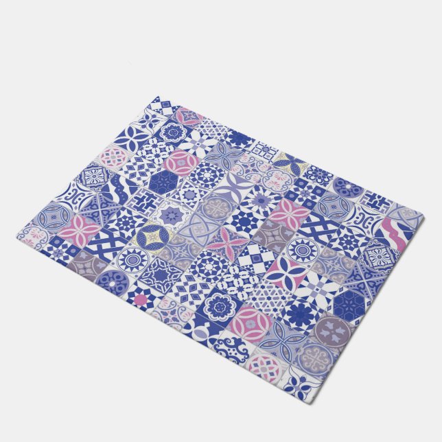 Moroccan tile - purple and pink doormat (Angled)