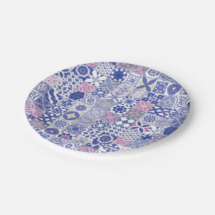 Moroccan tile - purple and pink paper plate