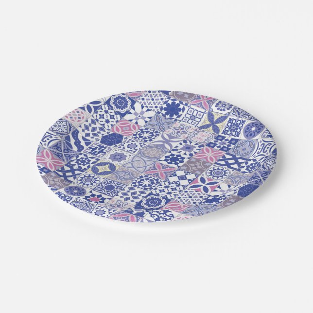 Moroccan tile - purple and pink paper plate (Angled)