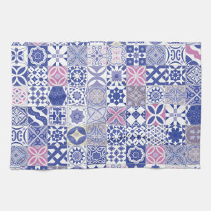 Moroccan tile - purple and pink tea towel