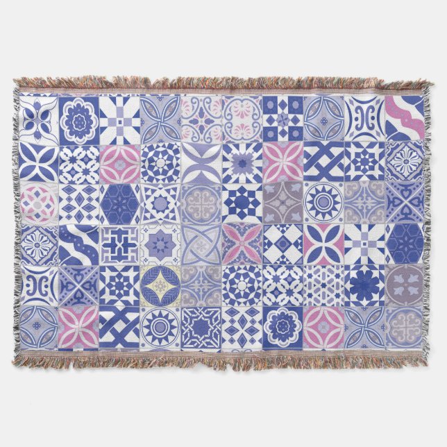 Moroccan tile - purple and pink throw blanket (Front)