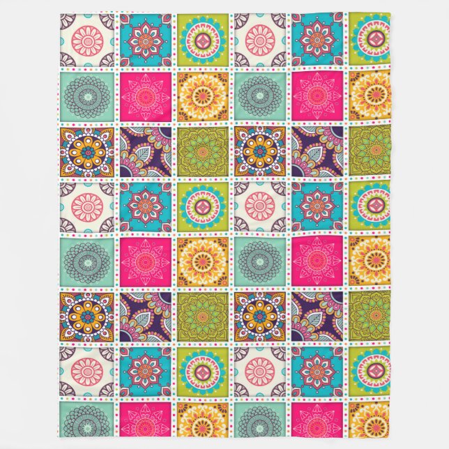 Moroccan Tile/ Quilt Pattern Fleece Blanket (Front)