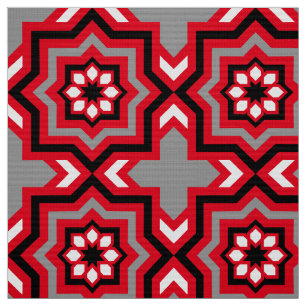 Moroccan Tile, Red, Grey / Grey, Black and White Fabric