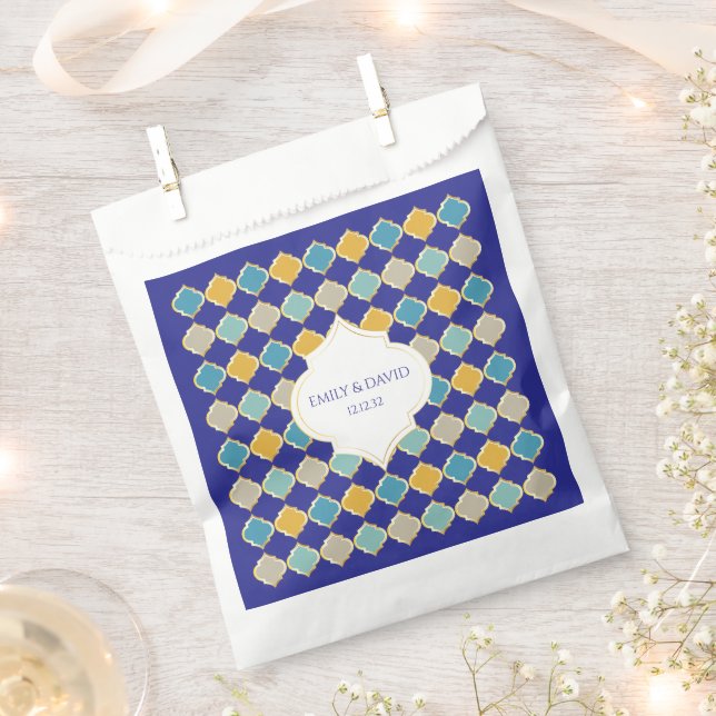 Moroccan Tile Royal Blue Yellow Wedding Favour Bag (Clipped)