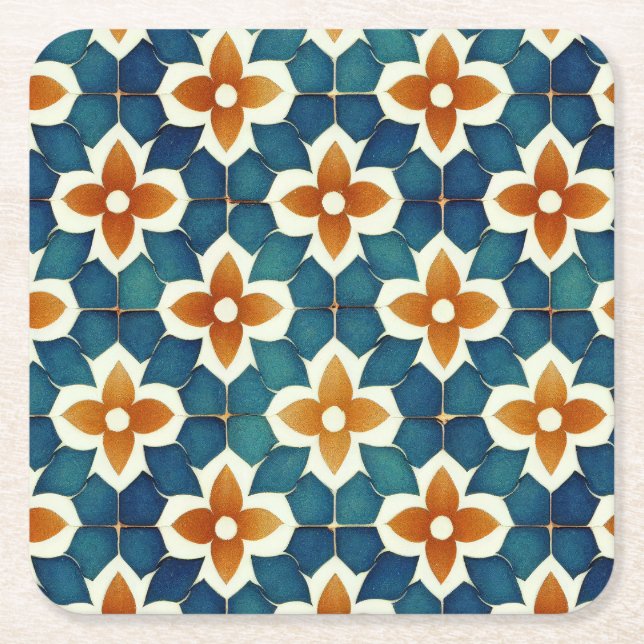 Moroccan Tile Square Paper Coaster (Front)