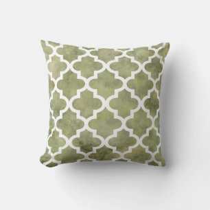 Moroccan Tile Trellis Patterm on Moss Green Marble Cushion