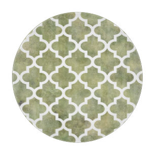 Moroccan Tile Trellis Patterm on Moss Green Marble Cutting Board