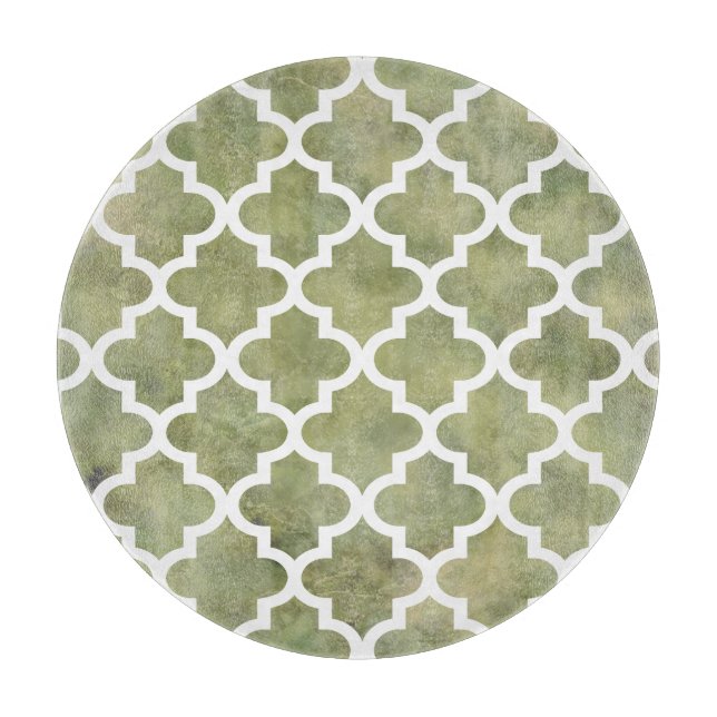 Moroccan Tile Trellis Patterm on Moss Green Marble Cutting Board (Front)