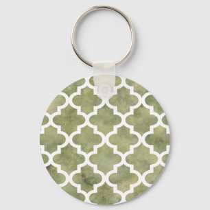 Moroccan Tile Trellis Patterm on Moss Green Marble Key Ring