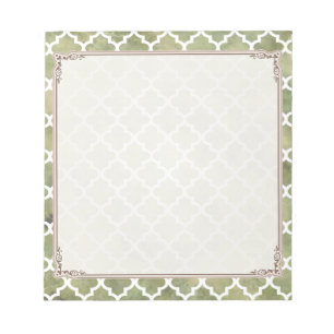 Moroccan Tile Trellis Patterm on Moss Green Marble Notepad