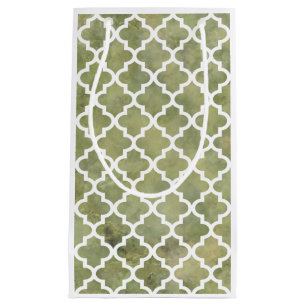 Moroccan Tile Trellis Patterm on Moss Green Marble Small Gift Bag