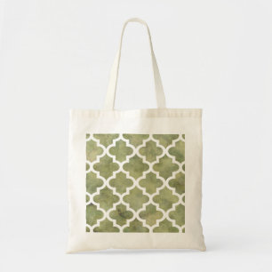 Moroccan Tile Trellis Patterm on Moss Green Marble Tote Bag