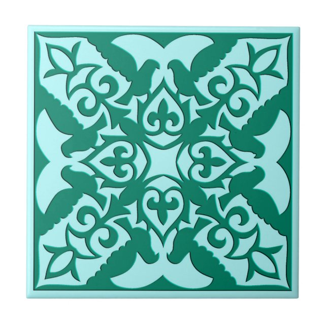 Moroccan Tile, Turquoise and Aqua Ceramic Tile (Front)