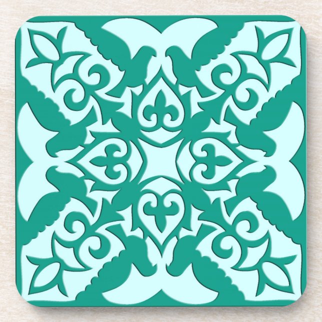 Moroccan tile - turquoise and aqua coaster (Front)