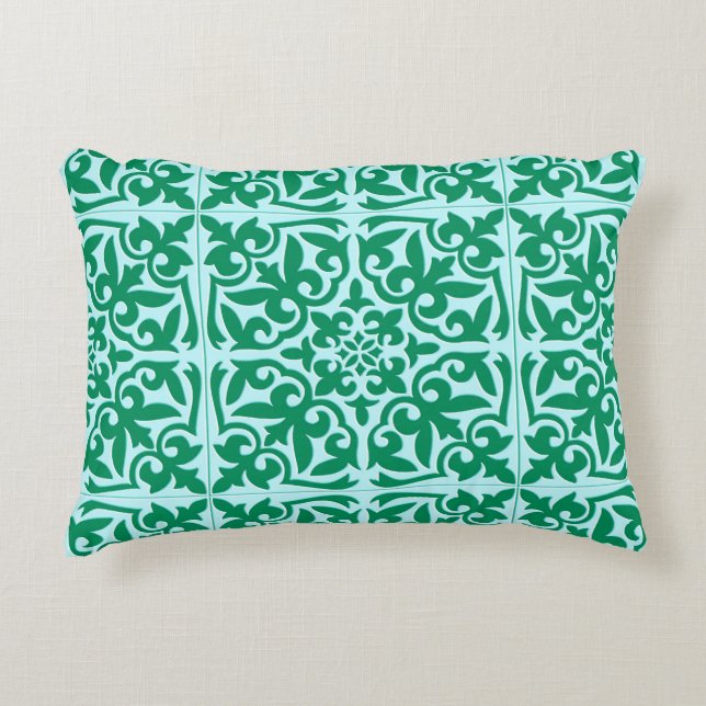 Moroccan tile - turquoise and aqua decorative cushion (Front)