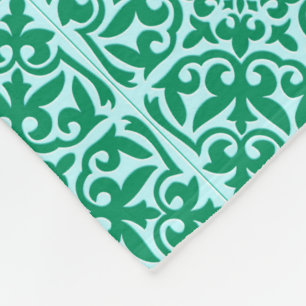 Moroccan tile - turquoise and aqua fleece blanket
