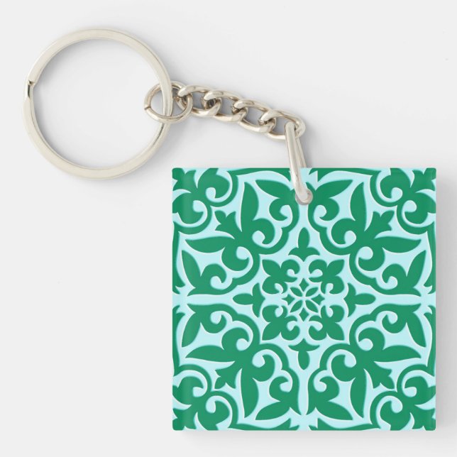 Moroccan tile - turquoise and aqua key ring (Front)
