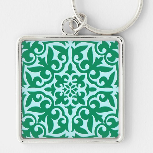 Moroccan tile - turquoise and aqua key ring (Front)
