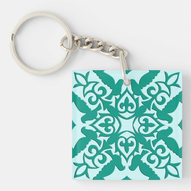 Moroccan tile - turquoise and aqua key ring (Front)