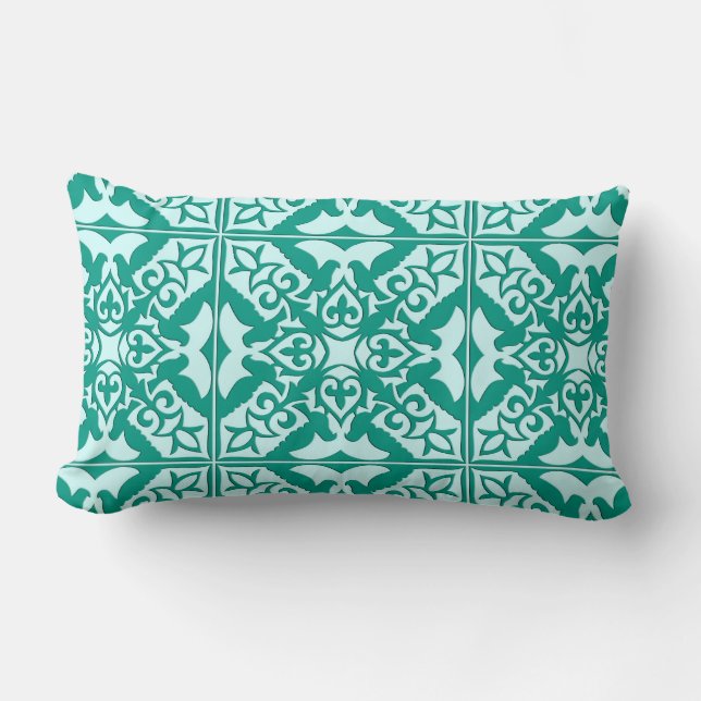Moroccan tile - turquoise and aqua lumbar cushion (Front)