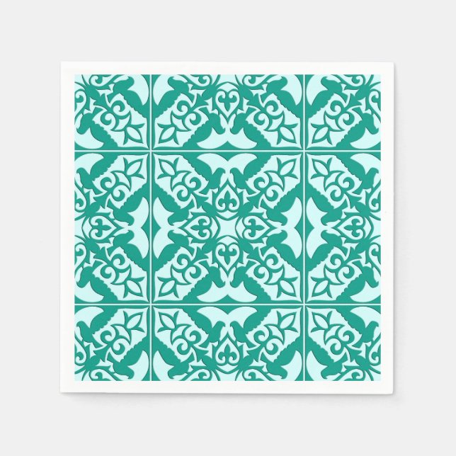 Moroccan tile - turquoise and aqua napkin (Front)