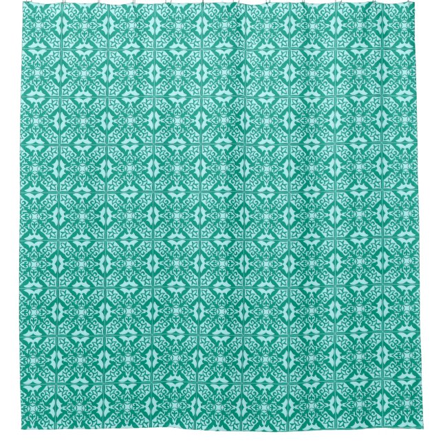 Moroccan Tile, Turquoise and Aqua Shower Curtain (Front)